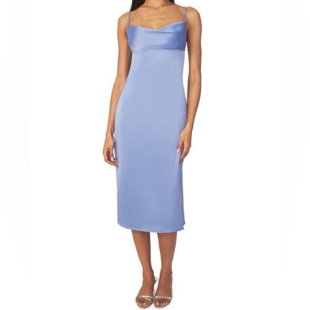 WEWOREWHAT Cowlneck Satin Midi Slip Dress Slate Blue Women’s Sz 2